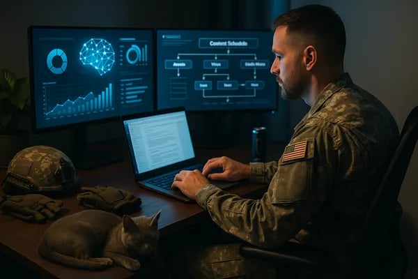 Taming the Content Beast: How I Use AI to Show Up Daily Without Melting Down (A Veteran’s Playbook) Cover