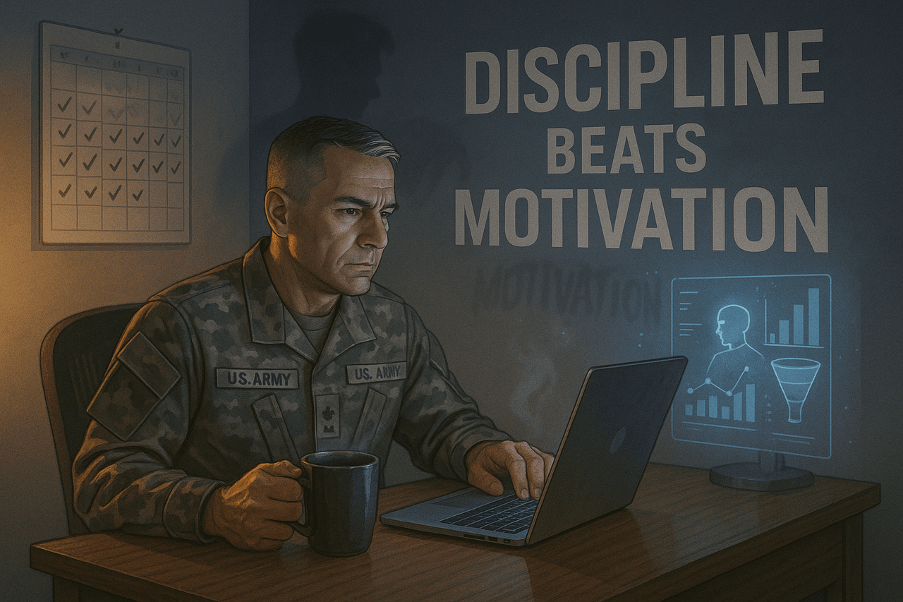 Forget Motivation: How a Military Mindset Powers Online Business Success Cover